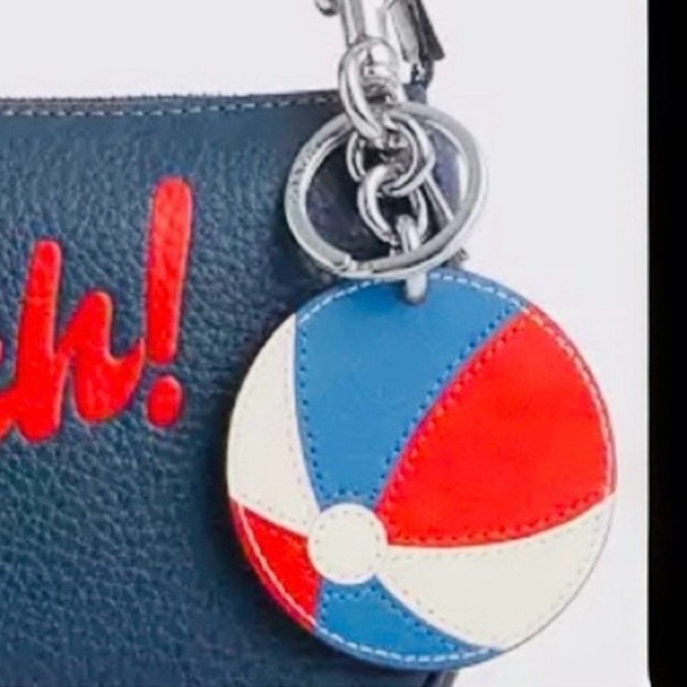 Coach Leather Beach Ball bag charm keychain silver red blue white & dusty - NWT - Picture 4 of 10